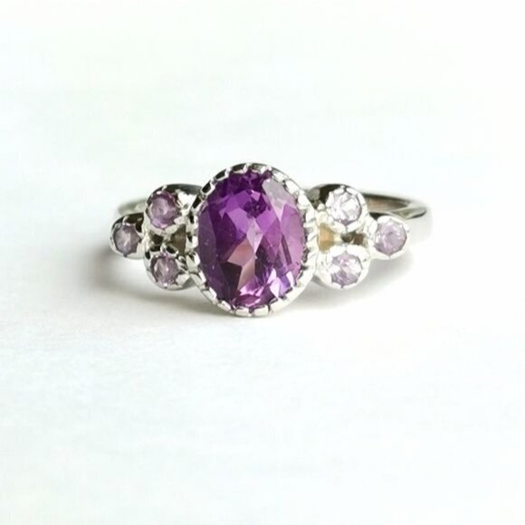 Amethyst multi gemstone sterling silver ring size 7 - Picture 1 of 5